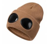 Goggle Knitted Beanie, Beanie With Goggles, Novelty Winter Hat (Khaki)