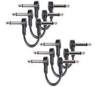 GOGHOST - Cables de conexión para guitarra de 3 pulgadas, paquete de 6 unidades, 1/4 pulgadas, cable plano de pedal de efecto de ángulo recto, color negro