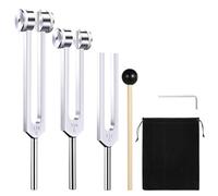 GOGHOST Set di 3 diapason (128 Hz, 256 Hz, 512 Hz) di 3, forchette in alluminio con martello, borsa per il trasporto per strumenti medici del suono per la guarigione dei chakra, per la terapia del
