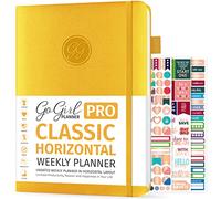 GoGirl Planner Pro - Agenda settimanale e organizer con layout orizzontale non datato + pagine di monitoraggio budget e spese, diario e agenda obiettivi, 18 x 25,5 cm, copertina rigida, dura 1 anno,