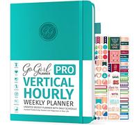 GoGirl Planner PRO Schedule - Agenda senza data con fessure orarie, mensile, settimanale e giornaliera, agenda per la gestione del tempo, copertina rigida 17,8 x 25,4 cm, dura 1 anno, turchese