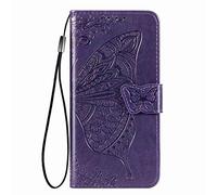 GOGME Cover per Blackview Wave 8/Blackview Wave 8C Custodia, 3D in Farfalla Rilievo Pelle Portafoglio Case con Porta Carte, Magnetica Caso con Funzione Stand. Viola Scuro