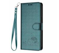 GOGME Cover per Blackview Wave 8/Blackview Wave 8C - Gatto Carino in Rilievo in Pelle Portafoglio Custodia con/Slot per Carte/Blocco RFID/Funzione Stand, Verde Scuro