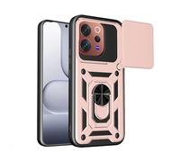 GOGME Cover per VIVO V70 5G, Robusto PC + TPU Doppio Strato Protettivo Custodia con Porta Anello e Copertura Scorrevole Della Fotocamera, Oro rosa