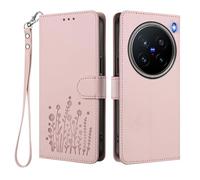 GOGME Cover per VIVO X200 Pro, Custodia Portafoglio in Pelle con Disegno Floreale, TPU Bumper Shell con Supporto e Chiusura Magnetica - Rosa