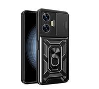 GOGME Cover per Xiaomi Redmi 15C 4G, Robusto PC + TPU Doppio Strato Protettivo Custodia con Porta Anello e Copertura Scorrevole Della Fotocamera, Nero