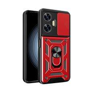 GOGME Cover per Xiaomi Redmi 15C 4G, Robusto PC + TPU Doppio Strato Protettivo Custodia con Porta Anello e Copertura Scorrevole Della Fotocamera, Rosso