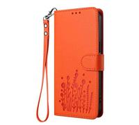 GOGME Cover per Xiaomi Redmi Note 12 Pro+ Plus 5G, Custodia Portafoglio in Pelle con Disegno Floreale, TPU Bumper Shell con Supporto e Chiusura Magnetica - Arancione