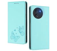 GOGME Custodia per DOOGEE Note 59 / Note 59 Pro, Cover in Pelle Premium con Farfalla in Rilievo, Porta Carte, Supporto, Custodia Antiurto, Cover Portafoglio Flip - Verde Chiaro