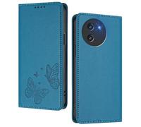 GOGME Custodia per DOOGEE Note 59 / Note 59 Pro, Cover in Pelle Premium con Farfalla in Rilievo, Porta Carte, Supporto, Custodia Antiurto, Cover Portafoglio Flip - Azzurro