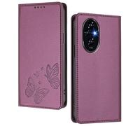 GOGME Custodia per Huawei Honor 200, Cover in Pelle Premium con Farfalla in Rilievo, Porta Carte, Supporto, Custodia Antiurto, Cover Portafoglio Flip - Viola Scuro