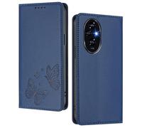 GOGME Custodia per Huawei Honor 200, Cover in Pelle Premium con Farfalla in Rilievo, Porta Carte, Supporto, Custodia Antiurto, Cover Portafoglio Flip - Blu Scuro