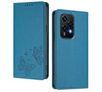 GOGME Custodia per Huawei Honor 200 Lite, Cover in Pelle Premium con Farfalla in Rilievo, Porta Carte, Supporto, Custodia Antiurto, Cover Portafoglio Flip - Azzurro