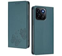 GOGME Custodia per Huawei Honor 200 Smart, Cover in Pelle Premium con Farfalla in Rilievo, Porta Carte, Supporto, Custodia Antiurto, Cover Portafoglio Flip - Verde Scuro