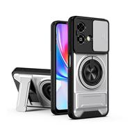 GOGME Custodia per ZTE Blade A35E 4G, Cover con Supporto ad Anello 2 in 1 & Magnetico, Protezione con Copertura a Scorrimento per Fotocamera, Protezione Totale - Argento