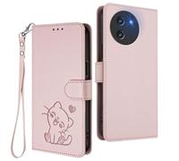 GOGME Custodia Portafoglio per DOOGEE Note 59 / Note 59 Pro, Cover in Pelle con Gatto Carino, Chiusura Magnetica, TPU Bumper Antiscivolo & Supporto - Rosa