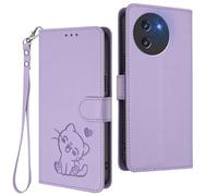 GOGME Custodia Portafoglio per DOOGEE Note 59 / Note 59 Pro, Cover in Pelle con Gatto Carino, Chiusura Magnetica, TPU Bumper Antiscivolo & Supporto - Viola Chiaro