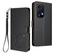 GOGME Custodia Portafoglio per Huawei Honor 200 Lite, Cover in Pelle con Gatto Carino, Chiusura Magnetica, TPU Bumper Antiscivolo & Supporto - Nero