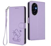 GOGME Custodia Portafoglio per Huawei Honor 200 Pro, Cover in Pelle con Gatto Carino, Chiusura Magnetica, TPU Bumper Antiscivolo & Supporto - Viola Chiaro