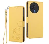 GOGME Custodia Portafoglio per TCL 60R 5G, Cover in Pelle con Gatto Carino, Chiusura Magnetica, TPU Bumper Antiscivolo & Supporto - Giallo
