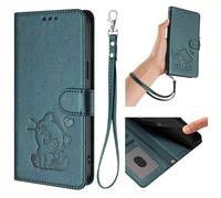 GOGME Custodia Portafoglio per Xiaomi Redmi Note 12 Pro+ Plus 5G, Cover in Pelle con Gatto Carino, Chiusura Magnetica, TPU Bumper Antiscivolo & Supporto - Verde Scuro
