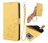 GOGME Custodia Portafoglio per Xiaomi Redmi Note 12 Pro+ Plus 5G, Cover in Pelle con Gatto Carino, Chiusura Magnetica, TPU Bumper Antiscivolo & Supporto - Giallo