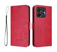 GOGME Design Panda Custodia Portafoglio in Pelle per ZTE Blade V60 Vita/Blade V60 Design con Tasche Carte, Protezione RFID, Supporto Multiangolo & Protezione Totale - Rosso Rosa