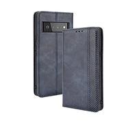 GOGME Leather Folio Cover per Google Pixel 6 Cover, PU + TPU Leather Wallet Case, Premium Filp Cover Custodia in Pelle Portafoglio con Funzione Stand, Blu