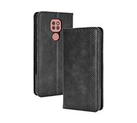 GOGME Leather Folio Cover per Motorola Moto E7 Plus Cover, PU + TPU Leather Wallet Case, Premium Filp Cover Custodia in Pelle Portafoglio con Funzione Stand, Nero