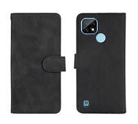 GOGME Leather Folio Cover per Realme C21 Cover, PU + TPU Leather Wallet Case, Premium Filp Cover Custodia in Pelle Portafoglio con Funzione Stand, Nero