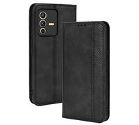 GOGME Leather Folio Cover per VIVIO V23 5G Cover, PU + TPU Leather Wallet Case, Premium Filp Cover Custodia in Pelle Portafoglio con Funzione Stand, Nero