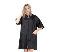 GOGO Camici da Lavoro unisex con Zip e 2 tasche, può essere usato come Salone Client Abito, Toelettatore per Cani Uniforme, Capo Barbiere e Estetista delle Unghie Uniforme-Nero,L