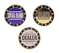 GOGO Set di 3 Bottoni da Poker in Metallo con Scritta in Inglese: Small Blind, Big Blind e Dealer Gettoni da Poker, Pulsante del Dealer