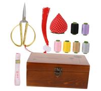 Gogogmee 1 Set Kit da Cucito Essenziale Legno Retro Cestino Multifunzionale con Accessori per Cucito per DIY e Riparazioni Domestiche Completo Scomparti per Aghi e Filo