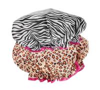 Gogogmee 2 pezzi Cuffia Doccia Riutilizzabile Elastico Doppio Large Shower Cap Comfort Fit per Bagno e Doccia Stampa e Zebra