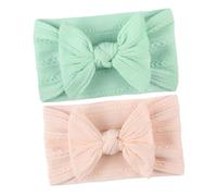 Gogogmee 2 pezzi Fasce Capelli in Nylon Morbido con Fiocco Jacquard Fascia Larga Traspirante e Confortevole per Ragazzo Ragazza e Bambine Rosa Carne e Verde Menta Accessorio Capelli per