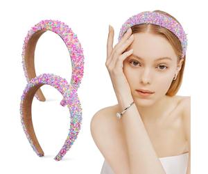 Gogogmee 2 Pezzi Fasce per Larghe Imbottite con Glitter Antiscivolo e Morbide Accessori Candy Color per Donne Ragazze e Adolescenti per Feste e Eventi