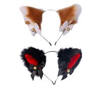 Gogogmee 2 pezzi Fascia per Capelli Donna con Orecchie di Gatto e Volpe in Peluche Accessorio Leggero e Soffice per Feste Riunioni e Cosplay Campanellino Dorato Idea Regalo Elegante