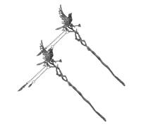 Gogogmee 2 Pezzi Forcine Capelli Nere con Corvo e Tassel Fermagli Cinesi Fatti Mano in Metallo Leggero per Donne Accessori Vintage Gotici per Matrimoni Feste e Cosplay