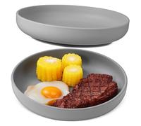 Gogogmee 2 Pezzi Piatto con Ventosa Antiscivolo in Silicone per Anziani e Disabili Design Anti-rovesciamento per Alimentazione Autonoma Facile per Casa e Strutture Sanitarie Colore Grigio