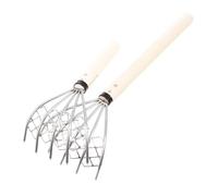 Gogogmee 2 Pezzi Rastrello Vongole in Acciaio Resistenti Rastrello a Cinque Denti Manico in Legno Utensile Manuale Multiuso Per Spiaggia Sicuro e Durevole Per Frutti Di Mare