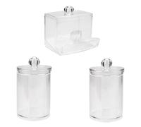 Gogogmee 3 pezzi Contenitori Trasparenti per Cotton Fioc e Dischetti Scatole Rotonde in Resistente Organizer Bagno Compatto e per e Accessori