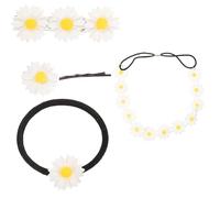 Gogogmee 4 pezzi Accessori Capelli Margherita per Donna Fasce Leggere Clip e Elastici Floreali Eleganti e Confortevoli per Ogni Occasione