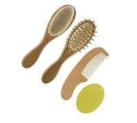 Gogogmee 4 pezzi Pettine e Spazzola in Legno per Sicuro e per Bagnetto e Viaggi Design Morbido e Protettivo per Cute Delicata