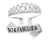 Gogogmee 4 Pz 50 spallacci a Diadema e fascia per il 50° compleanno di compleanno e cintura di etichetta borsa tracolla borse tracolla outlet addobbi fascia per Silver