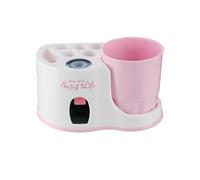 Gogogmee Distributore Dentifricio da Parete Porta Spazzolino Integrato Organizer Compatto in Materiale Sicuro Bianco e Rosa per Bagno e Cucina