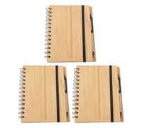 Gogogmee Quaderno con copertina rigida in bambù da 3 pezzi - Blocchi appunti a spirale da 70 pagine per prendere appunti - Blocco note con penna per scrivere per lavoro, ufficio, scuola