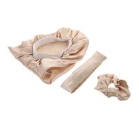 Gogogmee Set 3 Pezzi Cuffia per Chioma di Seta Colore Beige Cappello per Chioma Comodo e Leggero Fascia Elastica Larga Berretto a Coda Lunga e Uso Notturno