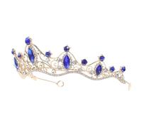 Gogogmee Tiara da Sposa Barocca Strass a Goccia Corona Piccola Blu e Oro Fascia per Chioma Elegante per Matrimoni Compleanni e Feste Celebrative