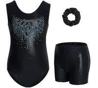Gogokids, Completo da ginnastica bambina composto da tre pezzi, body senza maniche, pantaloncini e fascia per capelli, tuta danza classica scintillante, con design a colori sfumati, dai 3 ai 12 anni